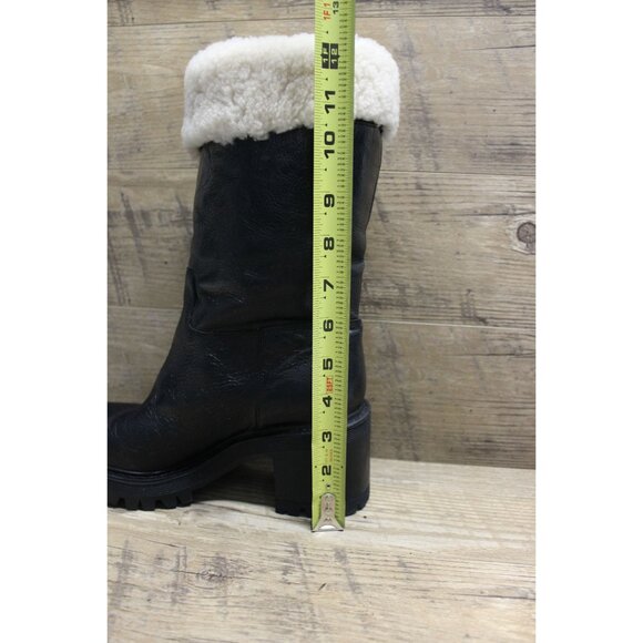 Mark Fisher‎ women's sheepskin trim leather fold over top chunky lug sole boots - Picture 8 of 14